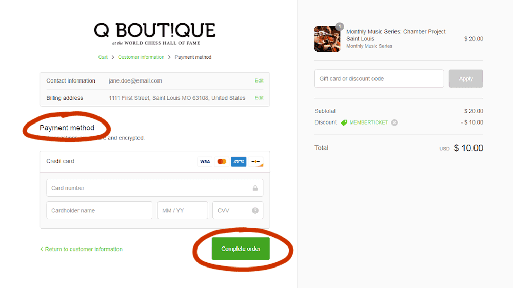 Step 5: Enter payment method and click "Complete Order"
