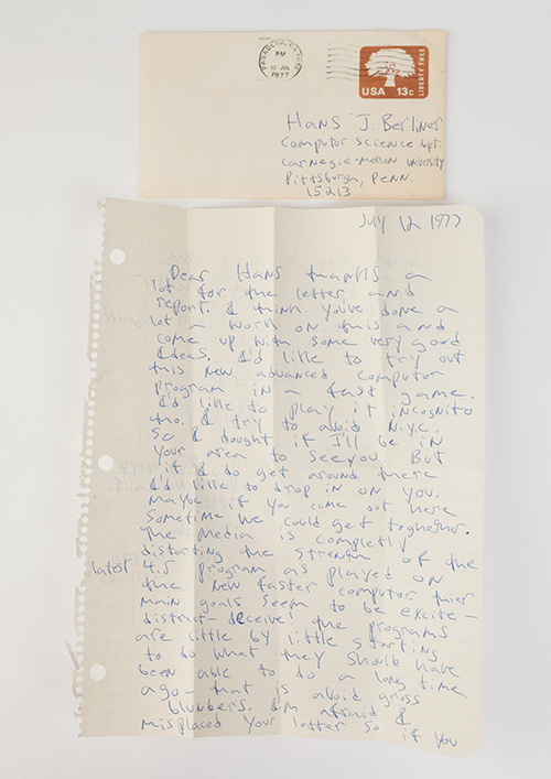 Letter from Bobby Fischer to Hans Berliner